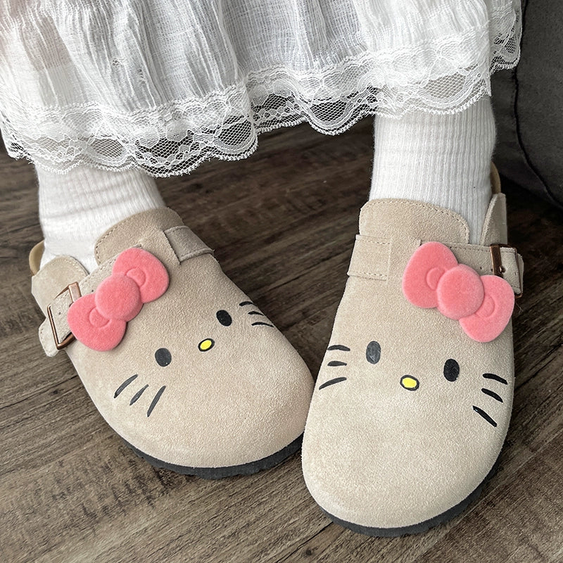 Hellokitty Suede Clogs Leather Mules Cork Footbed Sandals Potato Shoes with Arch Support